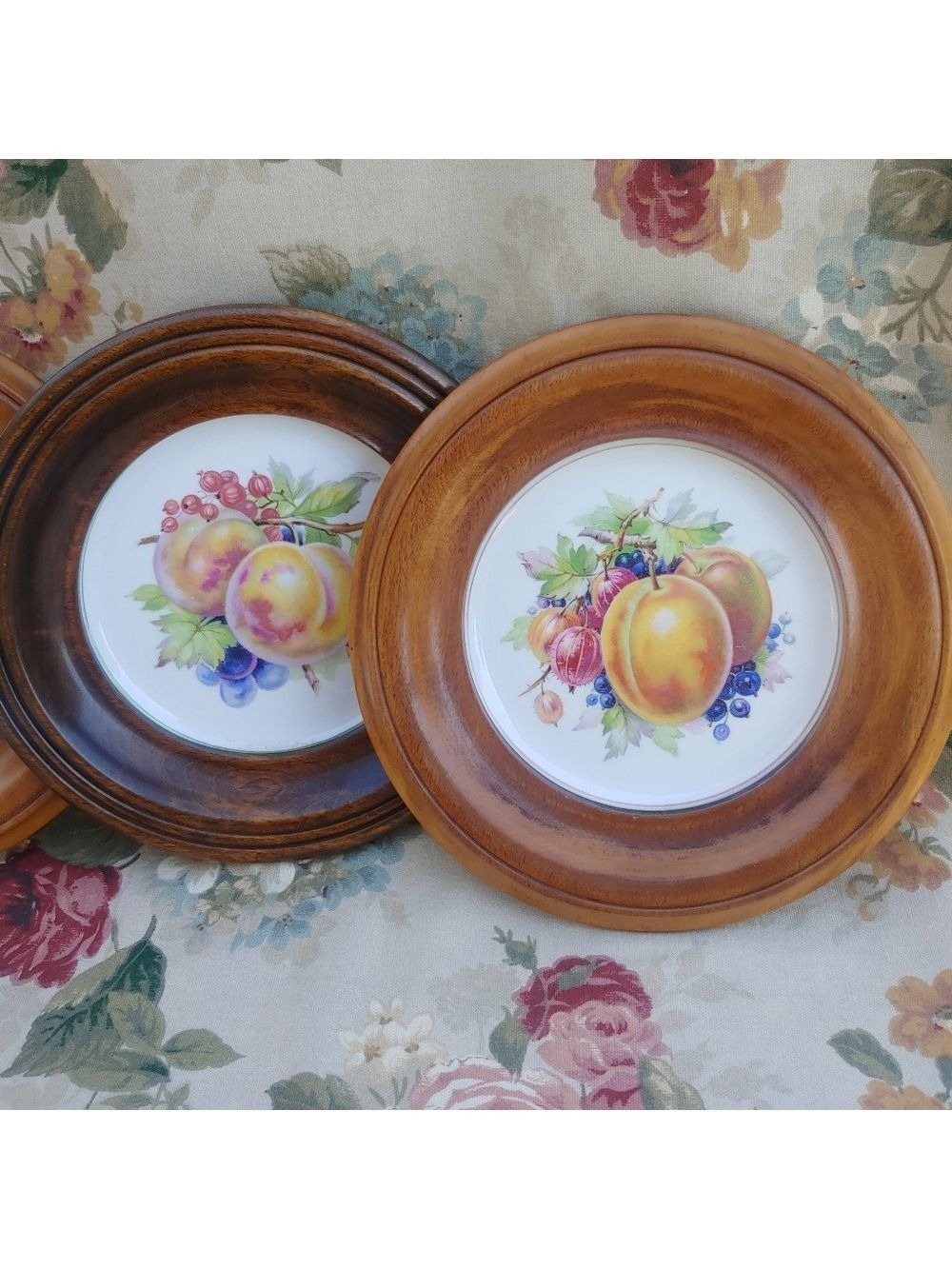 Vintage Copelands Grosvenor Spode English China Fruit Wall Plate Set Wood-Framed - Picture 11 of 17